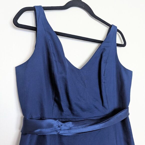 J. Crew V Neck Cotton Sleeveless Belted Midi Dress Blue 10 - Picture 3 of 6